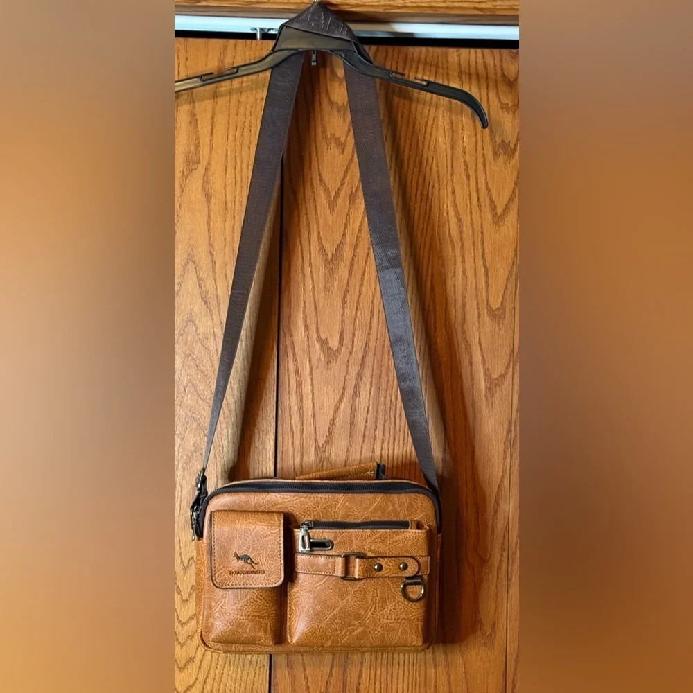 Houcundaishu Vegan Brown Leather Men’s Messenger Crossbody Bag Adjustable